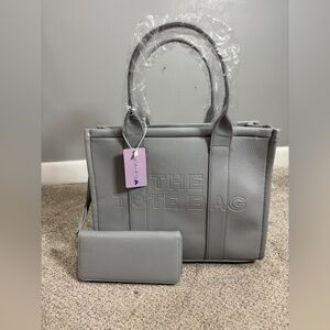 NWT Purple and Lilac Boutique Grey Tote Bag and Wallet 2 Piece Set
